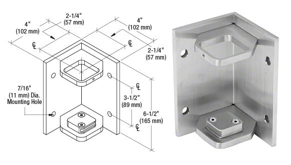 CRL 316 Brushed Stainless 2" Square Inside Corner Fascia Mount Bracket