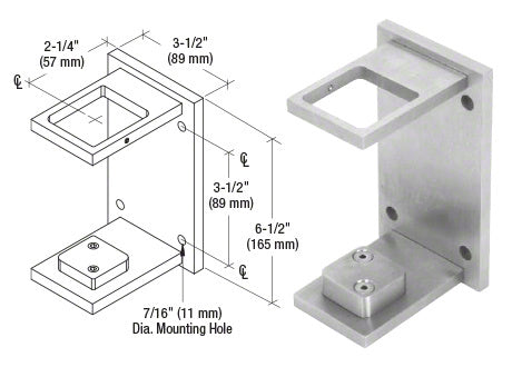 CRL 316 Brushed Stainless 2" Square Standard Fascia Mount Bracket