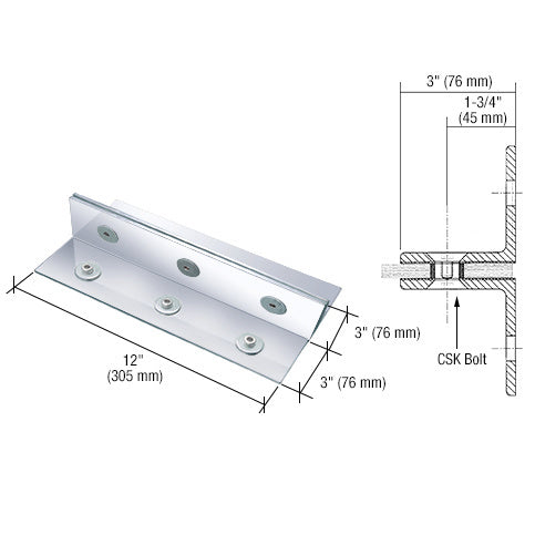 12" Fin Top/Bottom Shoe Fitting for 3/4" Glass