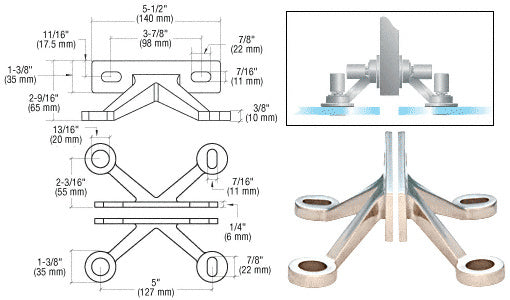 Four Arm 'V' Wall/Fin Mounted Fitting