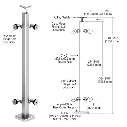 CRL 316 Polished Stainless 42" P1 Series 90 Degree Corner Post Railing Kit