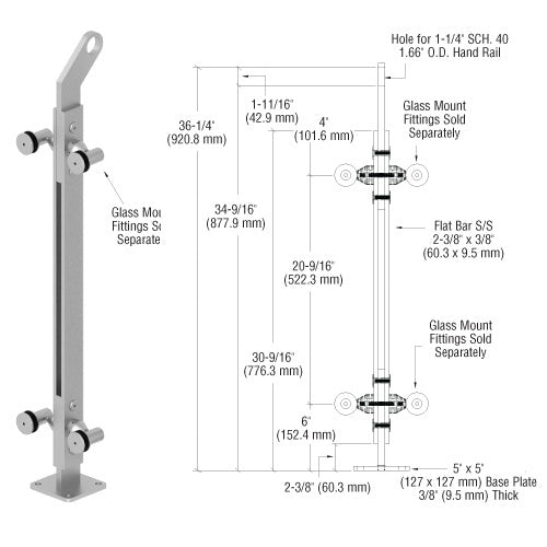 CRL Brushed Stainless 36" P2 Series 180 Degree Center Post Railing Kit