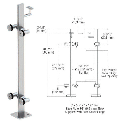 CRL Brushed Stainless Custom P3 Series 180 Degree Center Post Railing