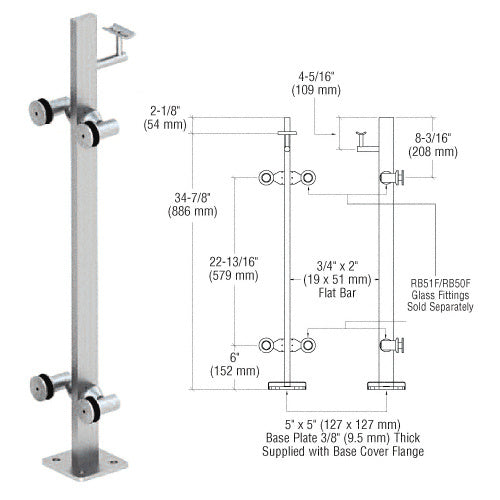 CRL Brushed Stainless 36" P3 Series 180 Degree Center Post Railing Kit