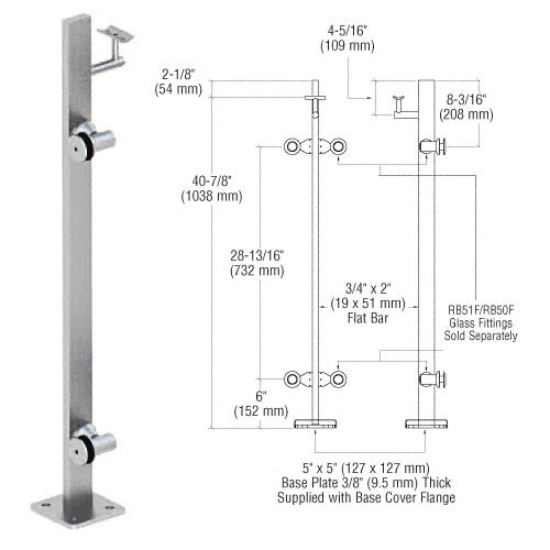 CRL Brushed Stainless 42" P3 Series Left Hand End Post Railing Kit