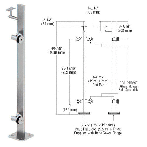 CRL Brushed Stainless 42" P3 Series Right Hand End Post Railing Kit