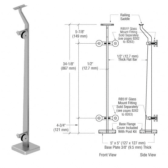 CRL Brushed Stainless Right End P5 Series Post Railing Kit