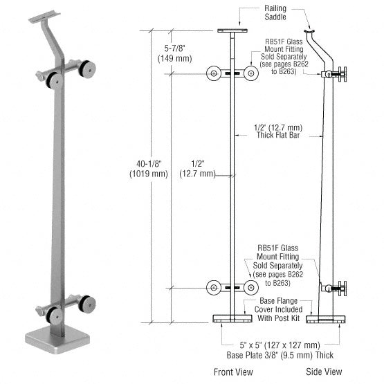 CRL Brushed Stainless 180 Degree Center P5 Series Post Railing Kit