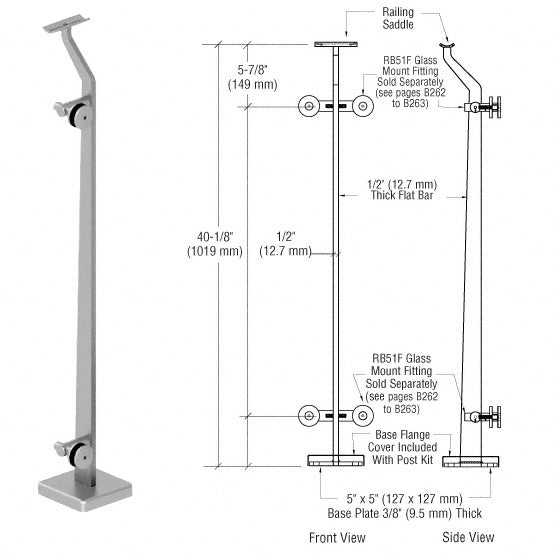 CRL Brushed Stainless Right End P5 Series Post Railing Kit