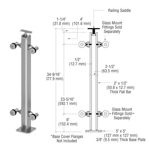 CRL Brushed Stainless 36" P8 Series 180 Degree Center Post Fixed Fitting Railing Kit