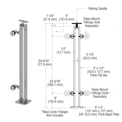 CRL Brushed Stainless P8 Series 36" End Post Fixed Fitting Railing Kit