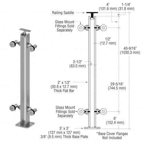 CRL Brushed Stainless 42" P8 Series 180º Center Post Fixed Fitting Railing Kit