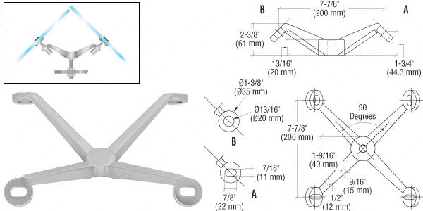 Regular Duty 90 Degree 4-Way Spider Fitting Arm Column Mount