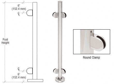 CRL Polished Stainless 36" Steel Round Glass Clamp 135 Degree Center Post Railing Kit