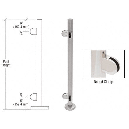 CRL Brushed Stainless 36" Steel Round Glass Clamp 90 Degree Corner Post Railing Kit