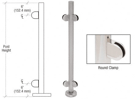 CRL Brushed Stainless 42" Steel Round Glass Clamp 135 Degree Center Post Railing Kit