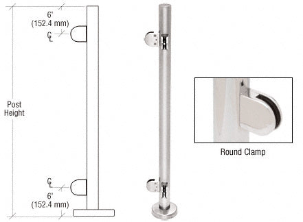 CRL Polished Stainless 42" Steel Round Glass Clamp 90 Degree Corner Post Railing Kit