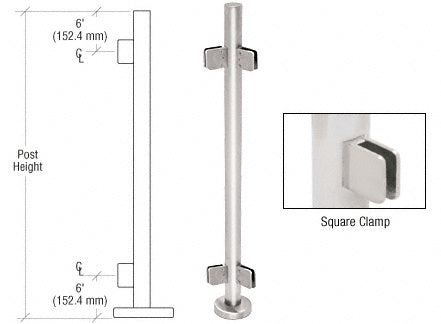 CRL Polished Stainless 36" Steel Square Glass Clamp 135 Degree Center Post Railing Kit