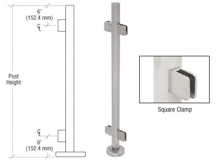 CRL Brushed Stainless 36" Steel Square Glass Clamp 180 Degree Center Post Railing Kit