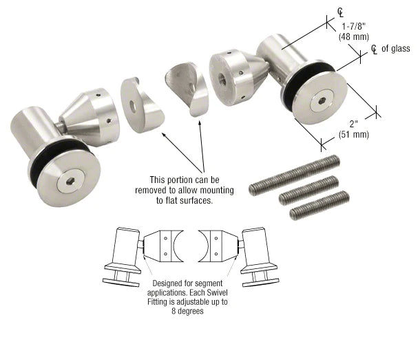 Double Arm Swivel Fitting Set for 1/2" Glass