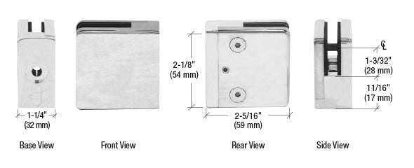 CRL 316 Brushed Stainless Flat Base Clamp for 1/2" and 9/16" Glass