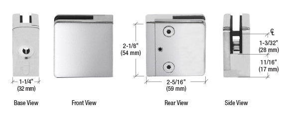 CRL 316 Brushed Stainless Flat Base Clamp for 1/2" and 9/16" Glass