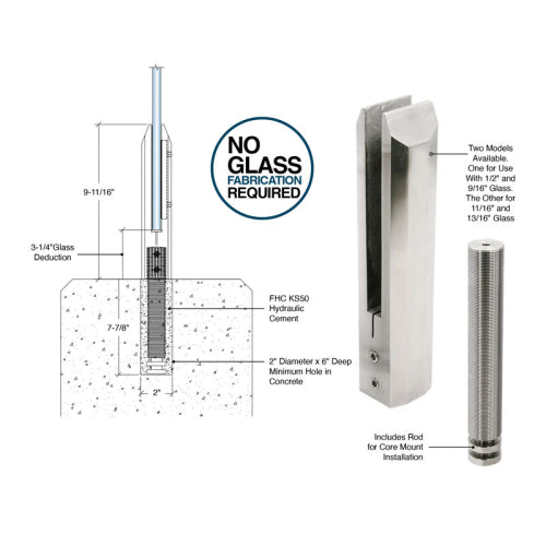 Frameless Fence Clamps Core Mount 1/2"-9/16"