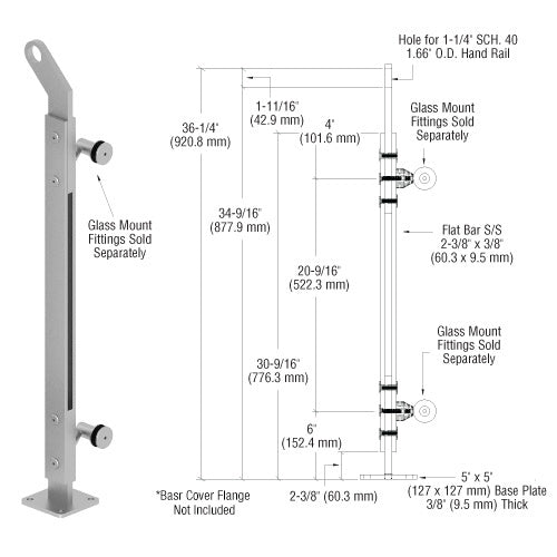 CRL Polished Stainless 36" P2 Series Left Hand End Post Railing Kit