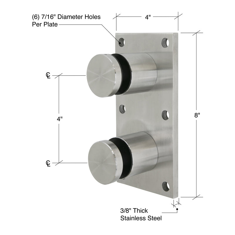 Glass Rail Standoffs 2" Dia. With Mounting Plate - Polished Stainless