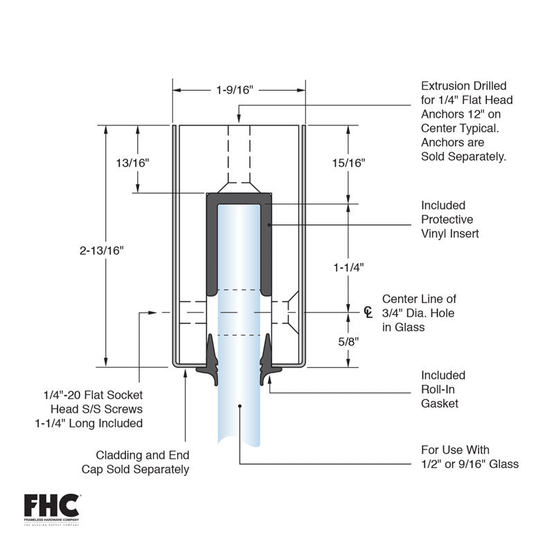 120" Long Aluminum Smoke Baffle - 1/2" and 9/16" Glass